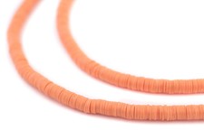 Peach Vinyl Phono Record Beads 4mm Ghana African Orange Disk 31 Inch Strand