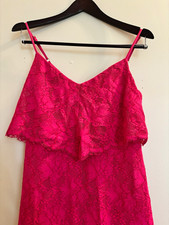 GUESS Women’s 6 Pink Floral Lace Maxi Dress V-Neck Spaghetti Strap Back Zip