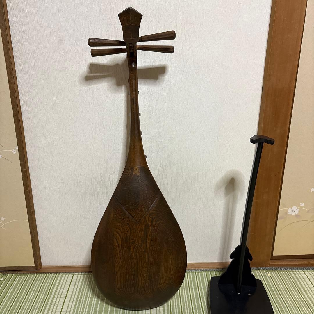 Japanese musical rare instrument Antique biwa Four strings five