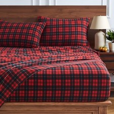 Flannel Sheets Size Plaid Sheets, Double Brushed Fuzzy Soft Warm Bed King Red