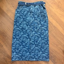 Vintage Faded Glory Denim Blue On Blue Floral Canvas Long Straight Skirt Size 6