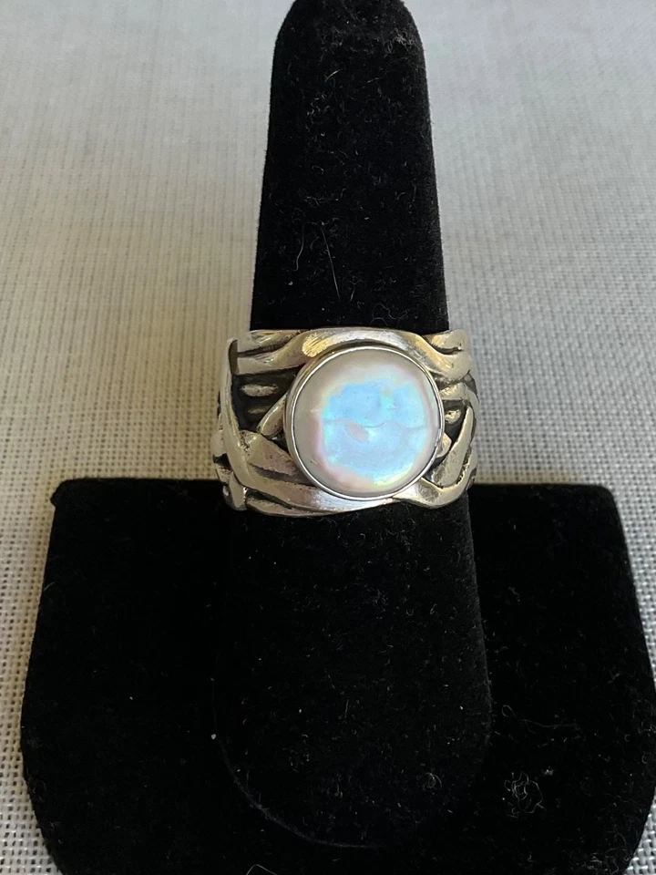 Silpada 925 Sterling Silver freshwater pearl wide band ring size 8 Vintage - Image 2 of 4