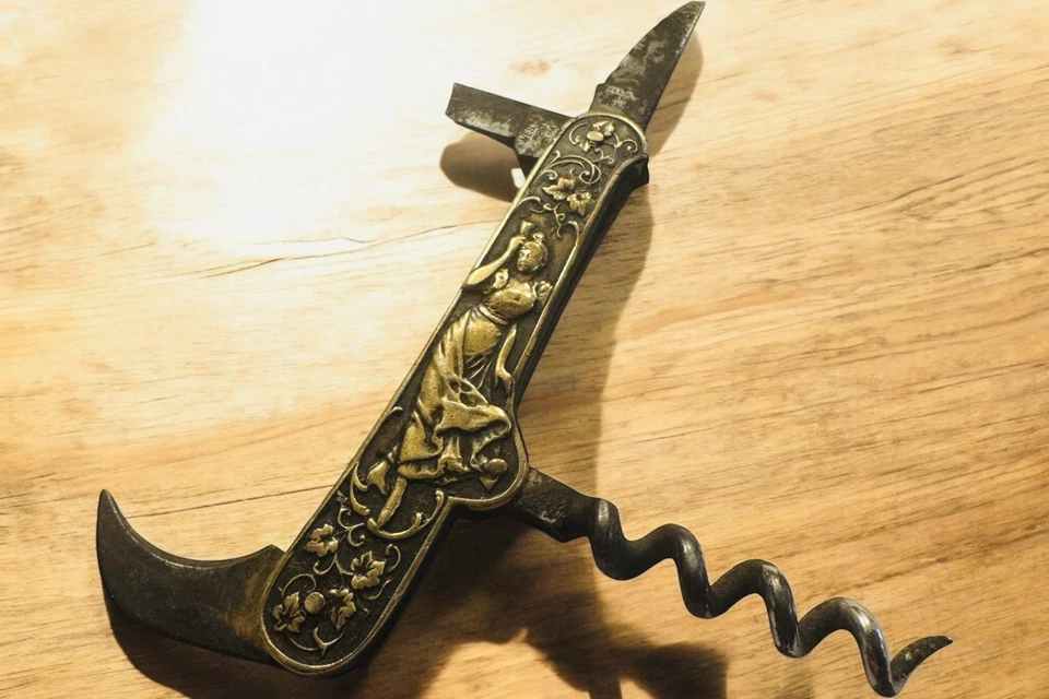 WESTER BROS GERMANY ART NOUVEAU POCKET KNIFE WINE BOTTLE CORKSCREW BRASS READ! - Image 4 of 4