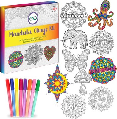Mandala Clings Kit for Adults &Kids DIY Window Art Clings Animal and Word Design