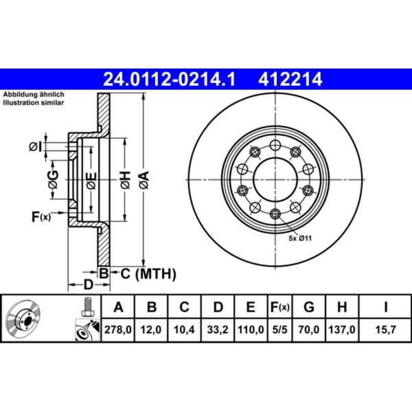 Bremsscheibe ATE 24.0112-0214.1 (2 Stk.) FüR Jeep Cherokee-image