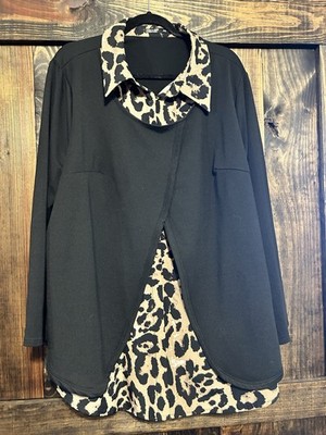 SHEIN Emory Rose Cheetah Blouse Plus Size 4XL (US 2X) Fall Sleeves Excellent