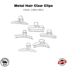 6PC Metal Hair Claw Clips  Gold or Silver  Strong Hold for Thick Hair