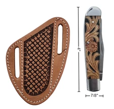 Tooled Tan Leather Knife Sheath Pancake Style Fits 4" Trapper KS-4040 Western
