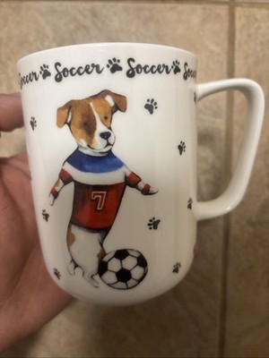 Portobello by Design Soccer Dog Puppy Pug Coffee Cup Tall Mug VERY NICE !!!!!!!!