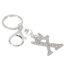 Initial Letter Keychain, Letter x Crown Design Charm, Silver Tone