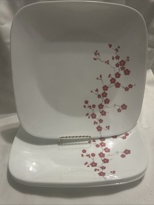 Corelle Square Dinner Plates Hanami Garden Cherry Blossom 10.5 Inch Lot Set Of 4