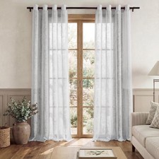 Curtain grey transparent living room 2 pieces voile curtains linen effect curtain...