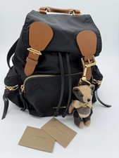 Burberry Backpack Medium Black Nylon/Leather With Thomas Bear Charm