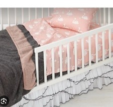 The Land Of Nod Crib Skirt Swan Soir e White Ruffle Black Trim 100 Cotton