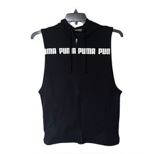 Puma Blue Cotton-Blend Sleeveless Hooded Vest with Zip Front and Logo Size Small