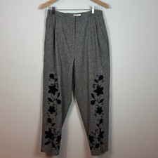 Vintage Talbots Womens Grey Wool Floral Embroidered Pleated Pants Size Petite 14