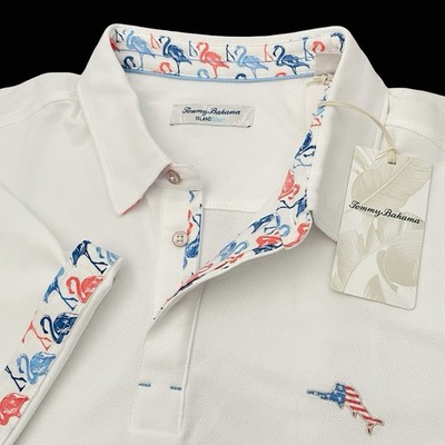 Tommy Bahama 5 O'Clock Polo Shirt Flamingo Mingle White IslandZone 2XL $110