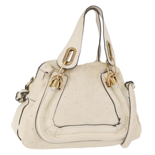 Chloe Paraty Hand Bag Leather 2way White Gold Auth 177045