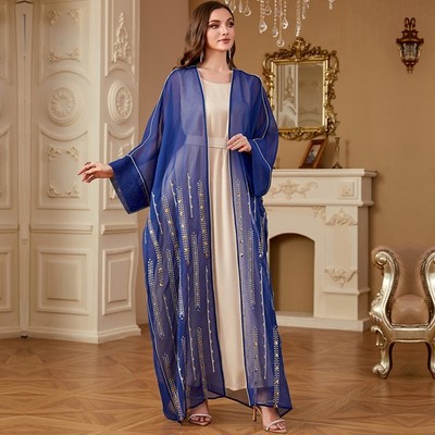 arabic abaya long dress JBXKXYW Dresses For Women Women'S Muslim Abaya Long Sleeve Arab Dubai Abaya Modern Middle Prayer Belt Eid Long Dress Womens Dresses (Dark Blue,XL)