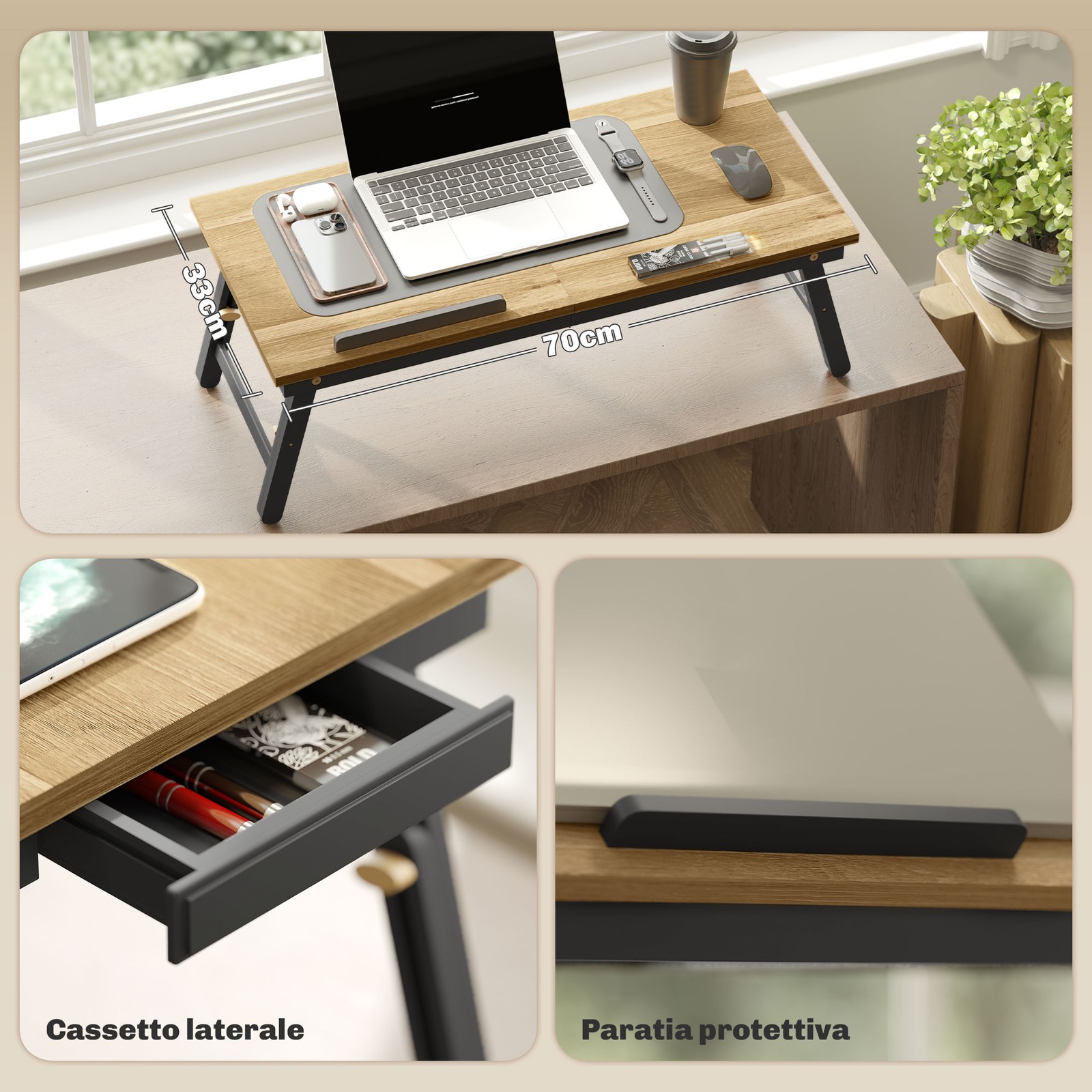 HOMCOM Porta Monitor PC Inclinabile Regolabile con Cassetto Laterale Nero Rovere foto 6