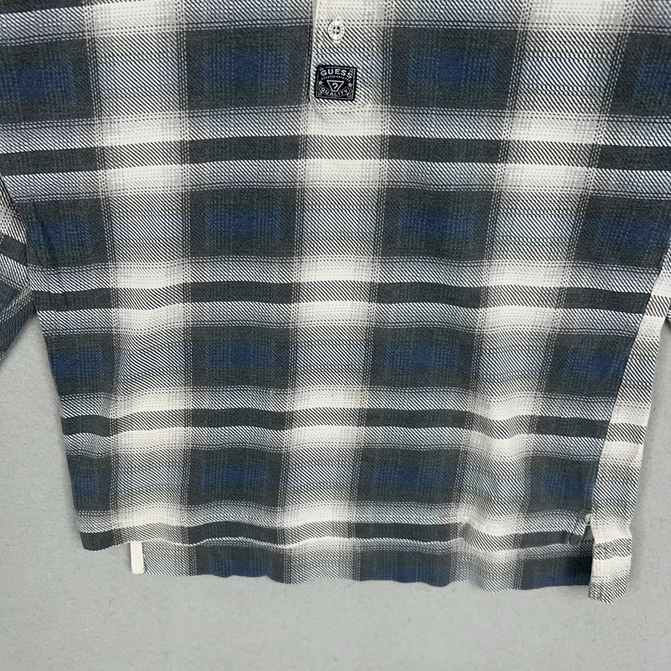 Vintage Guess Pullover Shirt Youth Small Plaid Denim Collar Western Cabin 90s - Image 3 of 4
