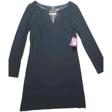 Vince Camuto Women's Dress Medium Black Band V-Neck Full Zipper Long Sleeve NWT