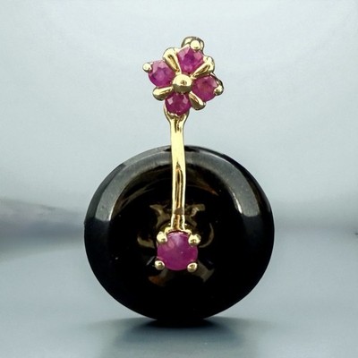 Onyx & Rubin Anhänger - 9 kt Gelbgold - 20 x 14 mm