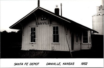 Santa Fe Railroad Train Station Depot Danville KS Kansas Postcard CO-OP Elevator