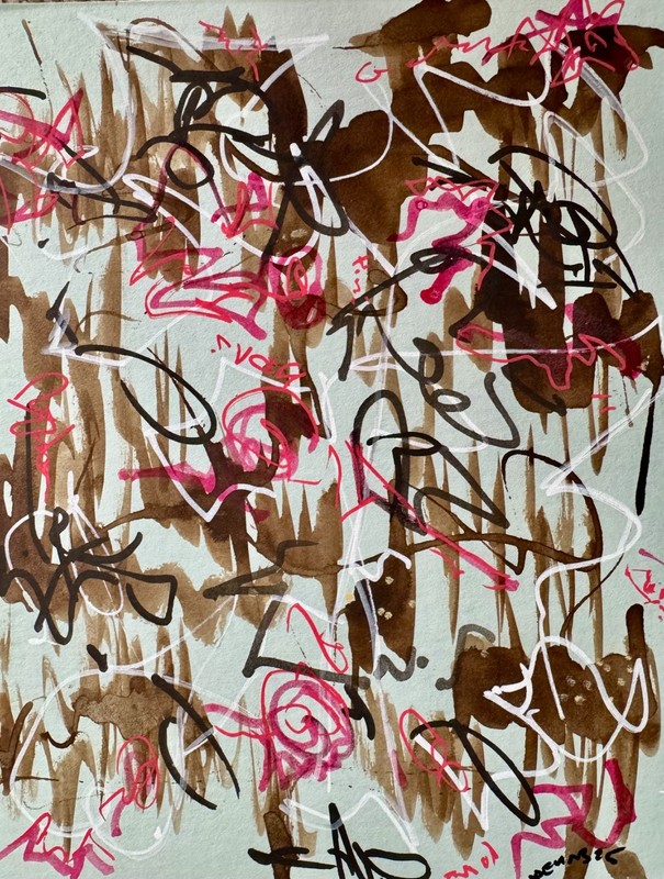 Abstract acrylic painting OOOK original art on mat board 8 x 10"