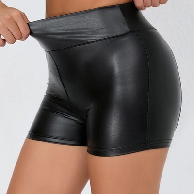 Leather Shorts Women High Waist Bodycon Push Up Black Short Joggers Sports...