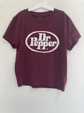Dr. Pepper Women's Juniors Logo Graphic Cotton Blend Short Sleeve Shirt Maroon L