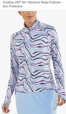 Coolibar Women’s UPF 50+ Lavender/Black Swirl Relay Sport Pullover Top Sz S