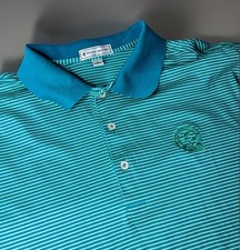 Peter Millar Polo Mens Large Cotton Pique Blue Green Stripe