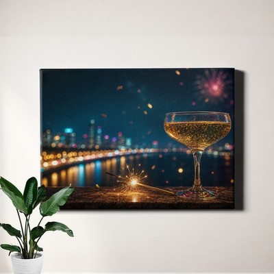New Year champagne coupe city bokeh Art Print festive night lights