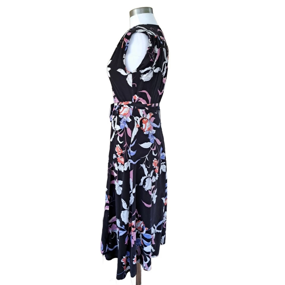 YUMI KIM Orchid Blush Black Prince Street Silk Wrap Midi Dress Dark Floral XS - Image 4 of 4