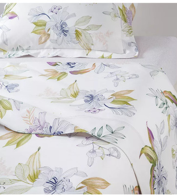 NWT Yves Delorme Belle De Nuit Queen Flat Sheet Floral White Blue Multi France