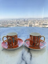 Hermes Mosaique Au 24 Pair of Demitasse Cup & Saucer gold espresso coffee w/Box