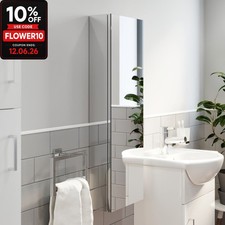 Tall Bathroom Mirror Cabinet Single Door Cupboard Stainless Steel Wall Mounted