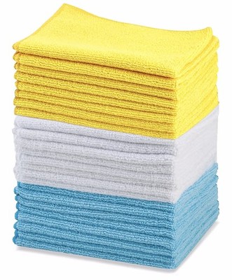 Amazon Basics Microfiber Cleaning Cloth (Pack of 24) 12 x16  Blue/Yellow/White