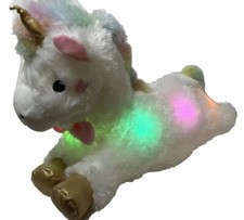 FAO Schwarz Glow Brights Toy Plush LED White Unicorn 15" Stuffed Animal NO SOUND