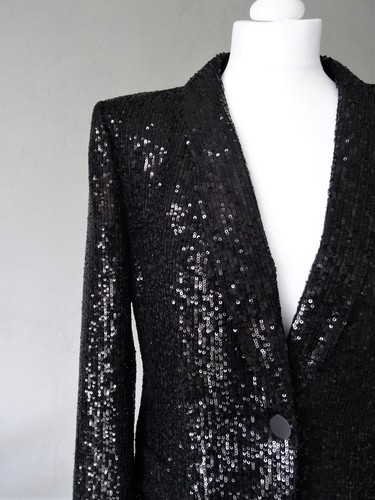 ZARA BLACK SEQUINNED TAILORED FITTED BLAZER JACKET SIZE S UK 8 - Picture 13 of 20