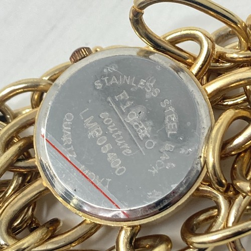 Figaro Couture Watch Women 26mm Gold Tone Multi Chain Link Band New Battery 7.5" - Picture 13 of 20