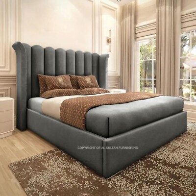 Ottoman Bed Frame Winged Plush Velvet Divan Storage Double King