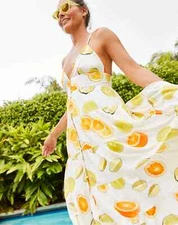 NWT J.Crew Edie Parker Button-front Tiered Maxi in Limes Oranges Citrus Dress L