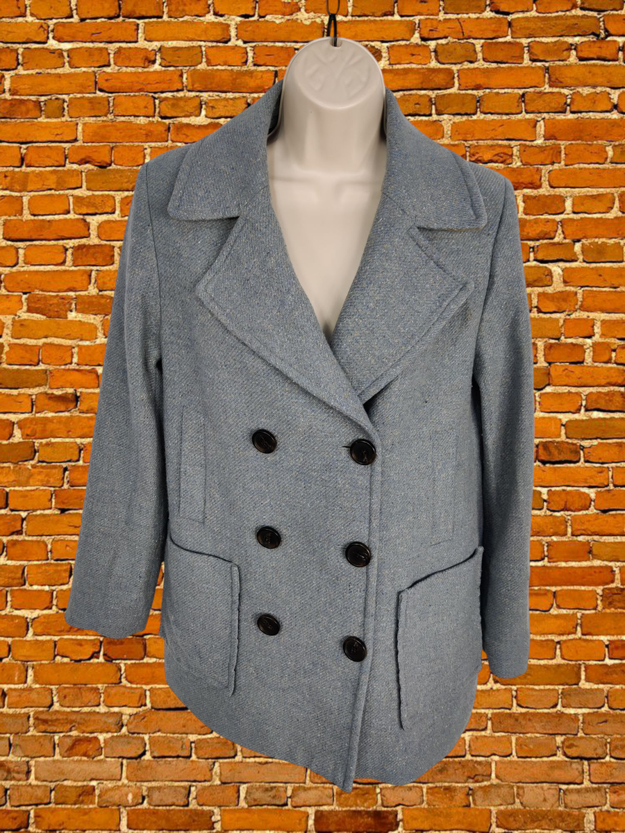 PER UNA M&S SIZE UK BLUE COAT JACKET DOUBLE BREASTED BUTTON UP