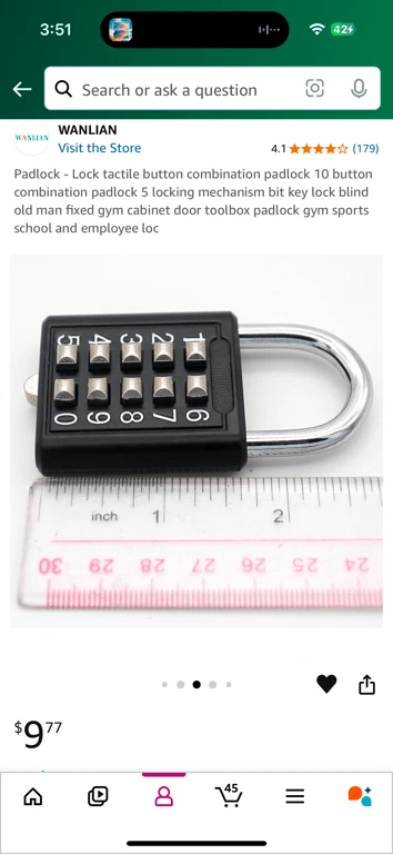 MroMax 1Pcs 10-Digit Combination Padlock Push Button Lock for Locker Gym, Case, - Image 4 of 4