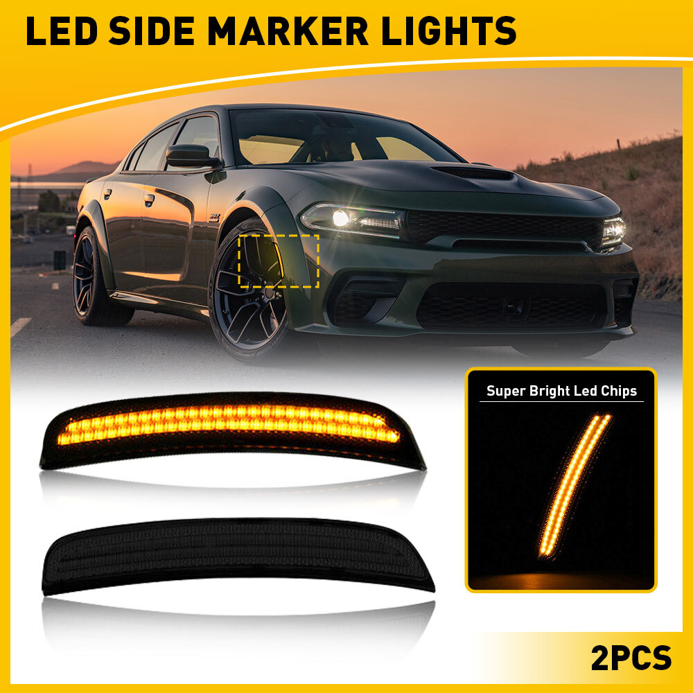 2015-up Dodge Charger Smoked LED Side Marker Lights Front Amber Pair