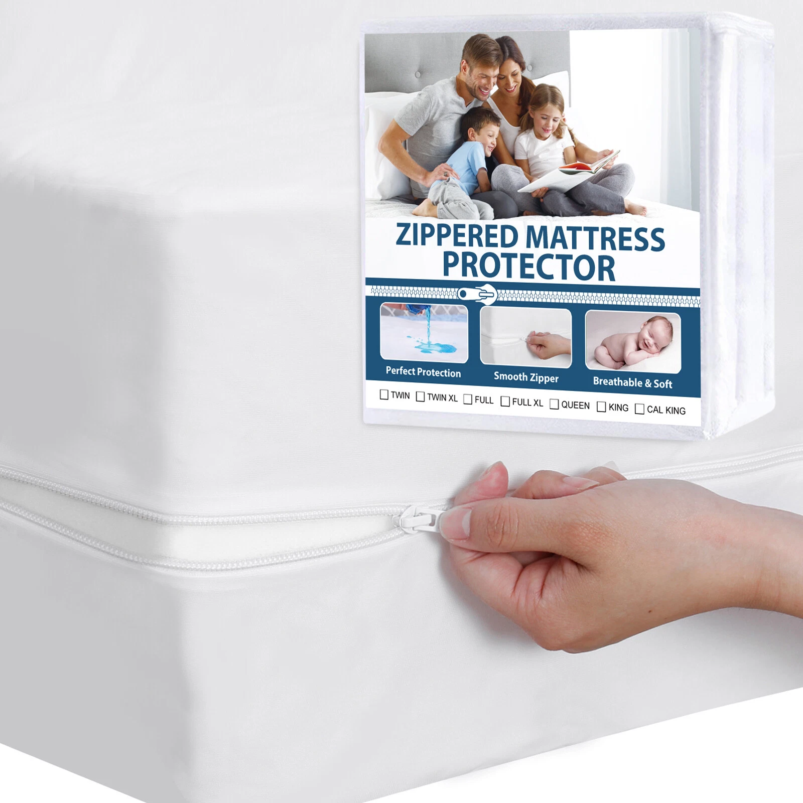Zippered Mattress Encasement Protector Box Spring Cover 6-Side Waterproof
Opens in a new window or t