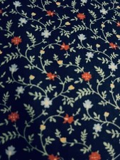 VTG Ditzy CALICO BLUE w/ Yellow Green Red White Florals Cottagecore BTFQ