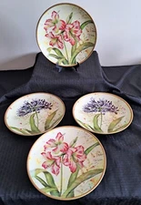 VTG SET of 4- F de Villeneuve 10" Hand Painted Floral plates w/ Signature NICE!